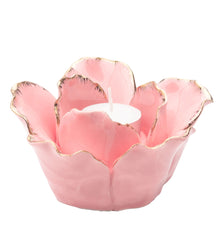 Rose Gold Tipped Pink Flower 5” Ceramic Tealight Holder