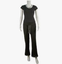 Bamboo Short Sleeve PJ Set with Long Pants - Black