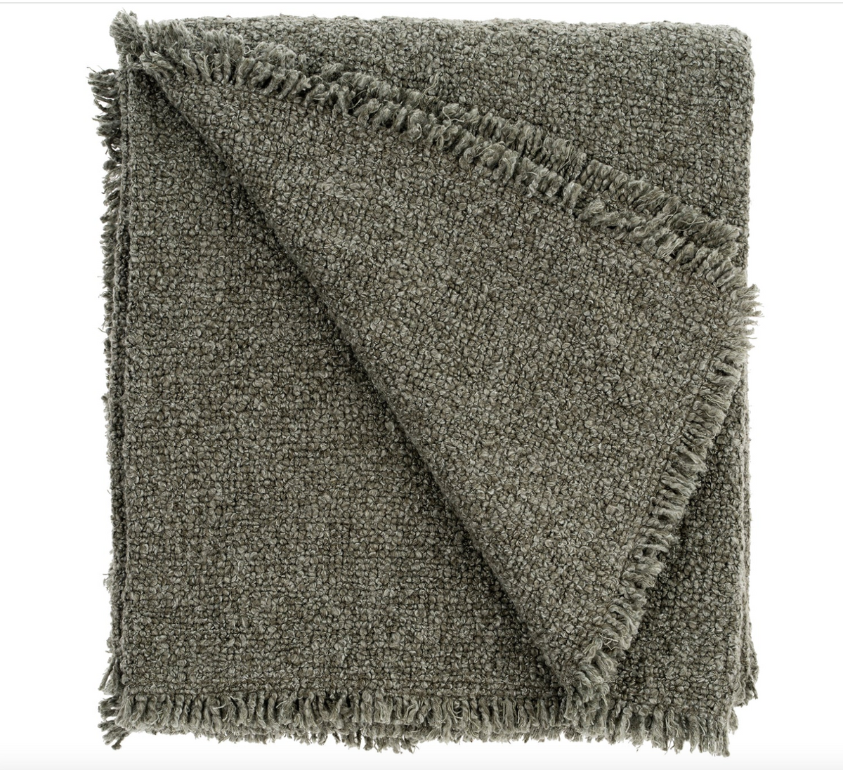 Fringed Boucle Throw Blanket Forest