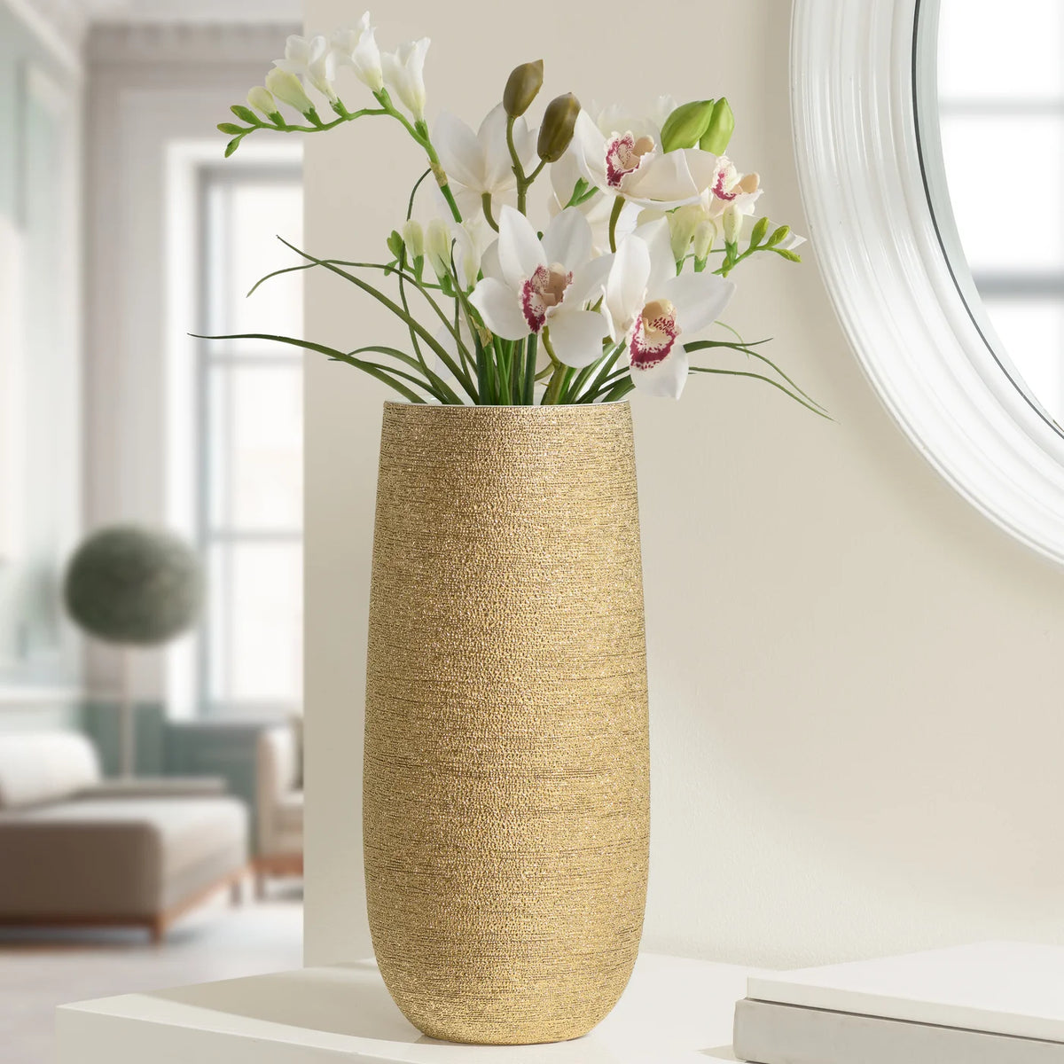 Brava Gold Spun Textured Vase 14.5"