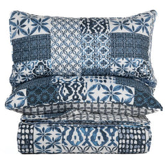 Queen Gaia Blue Quilted Coverlet & Shams