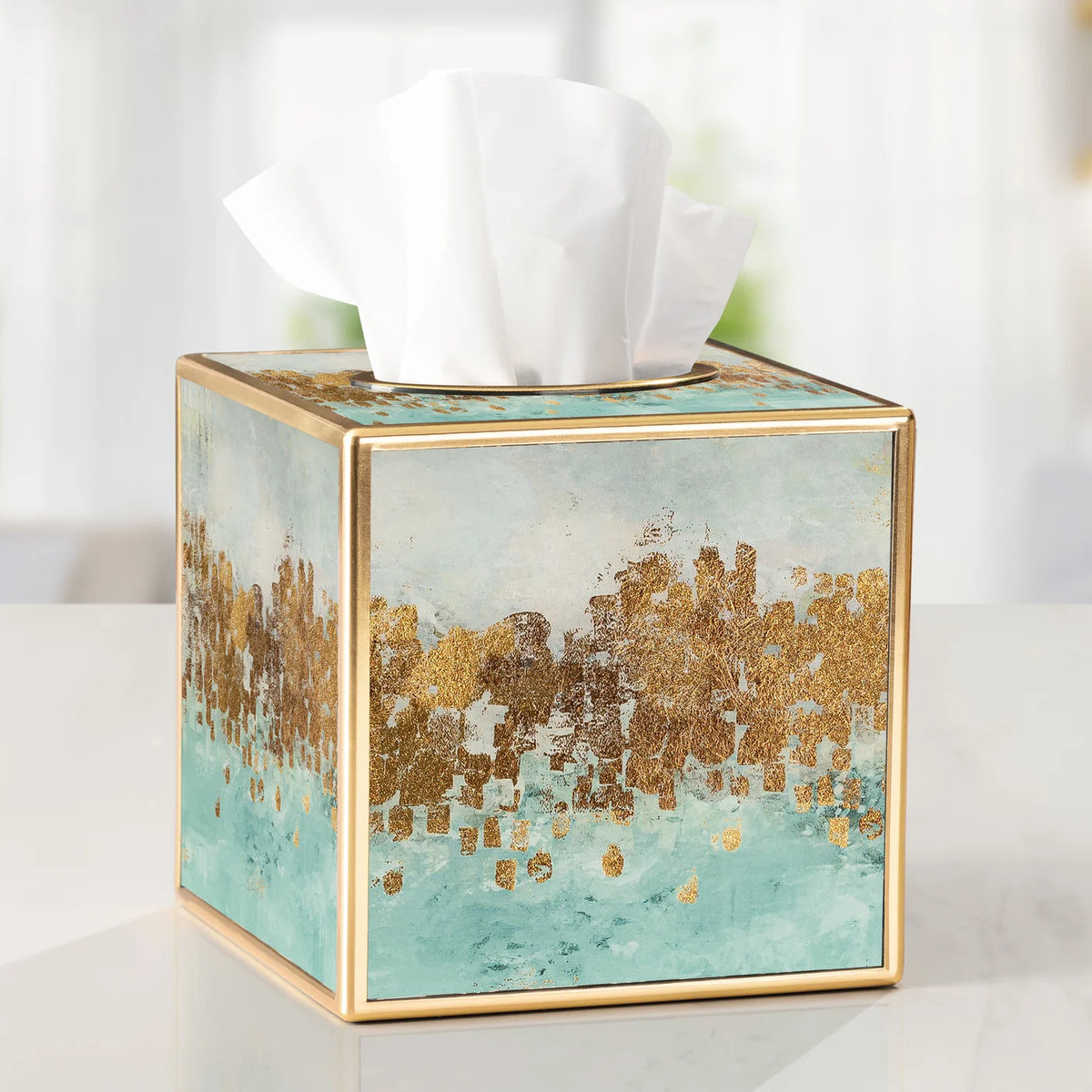 Savoy Gold Trim Square Tissue Boutique Blue Mirage