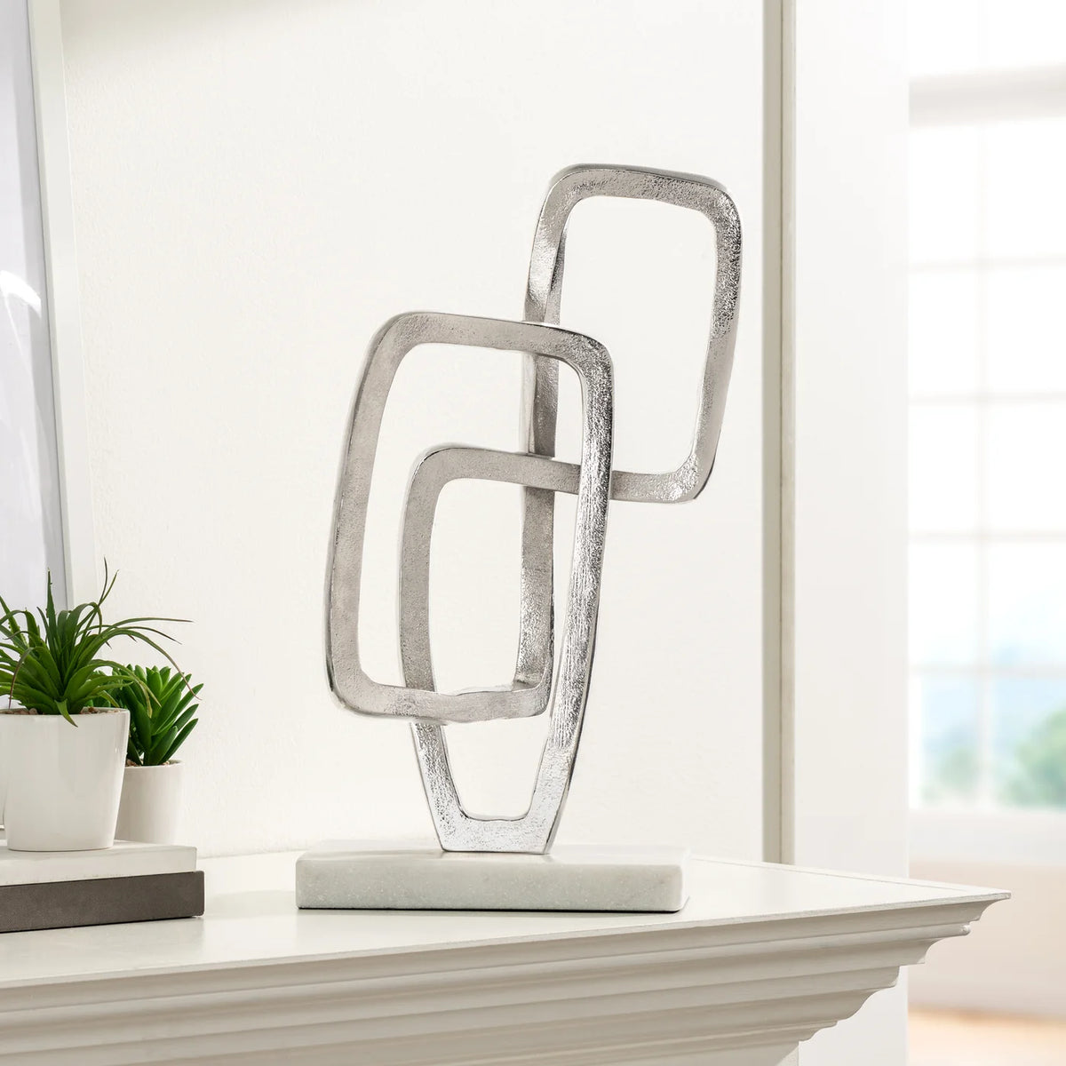 Square Loop 15.5h" Aluminum Decor Sculpture On Marble Base